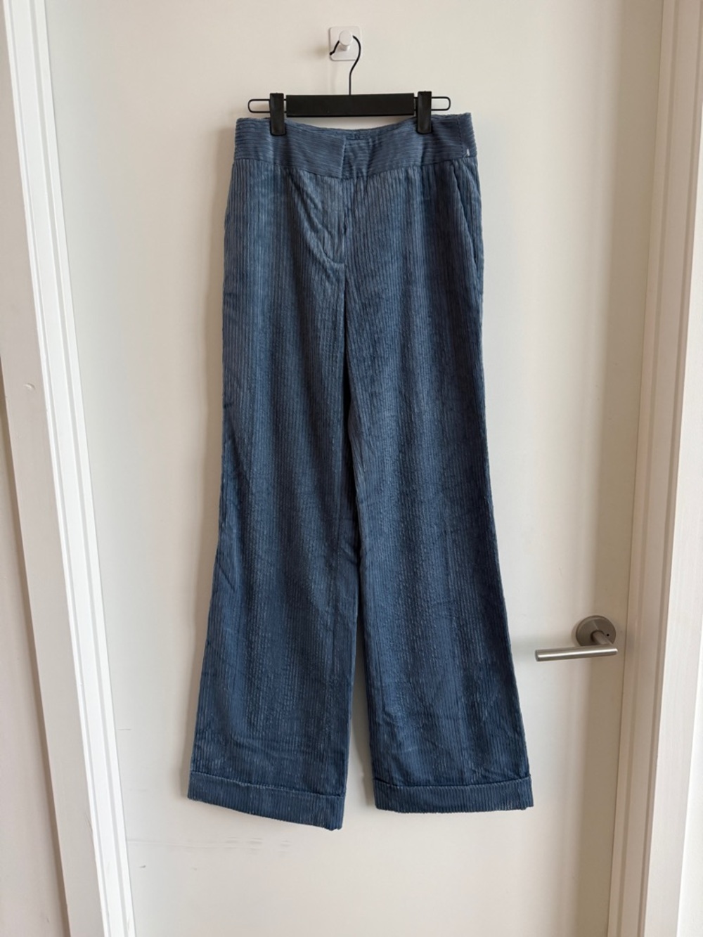 Massimo Dutti Textured Light Blue Wide Leg Pants